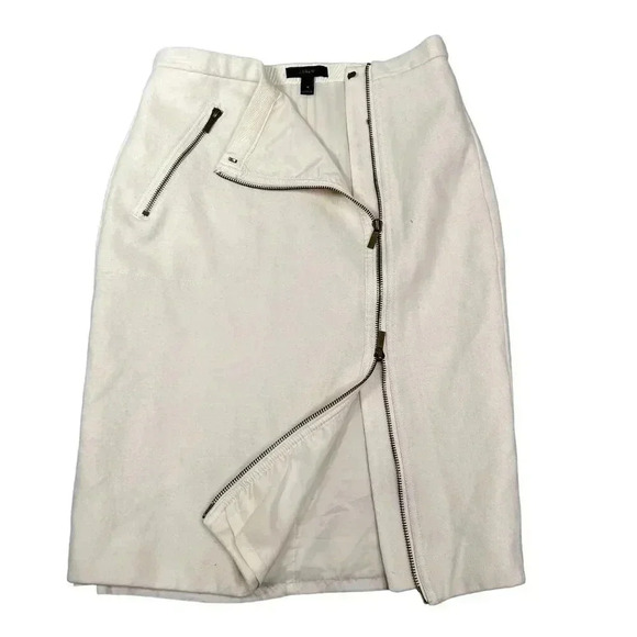 J Crew 4 Women 100% Wool Neutral Pencil Skirt Asymmetrical Zipper Pocket Career - Picture 3 of 15